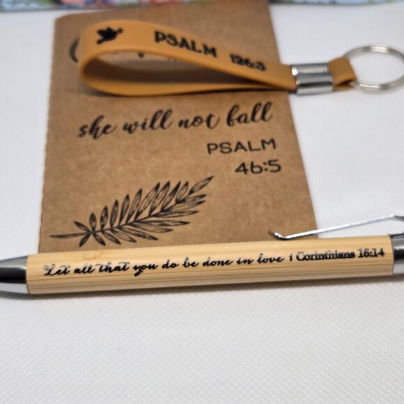 NEW INSPIRATIONAL FAITH CANVAS POUCH, NOTEPAD, PEN, BOOKMARK & KEYCHAIN GIFT SET - Picture 6 of 10